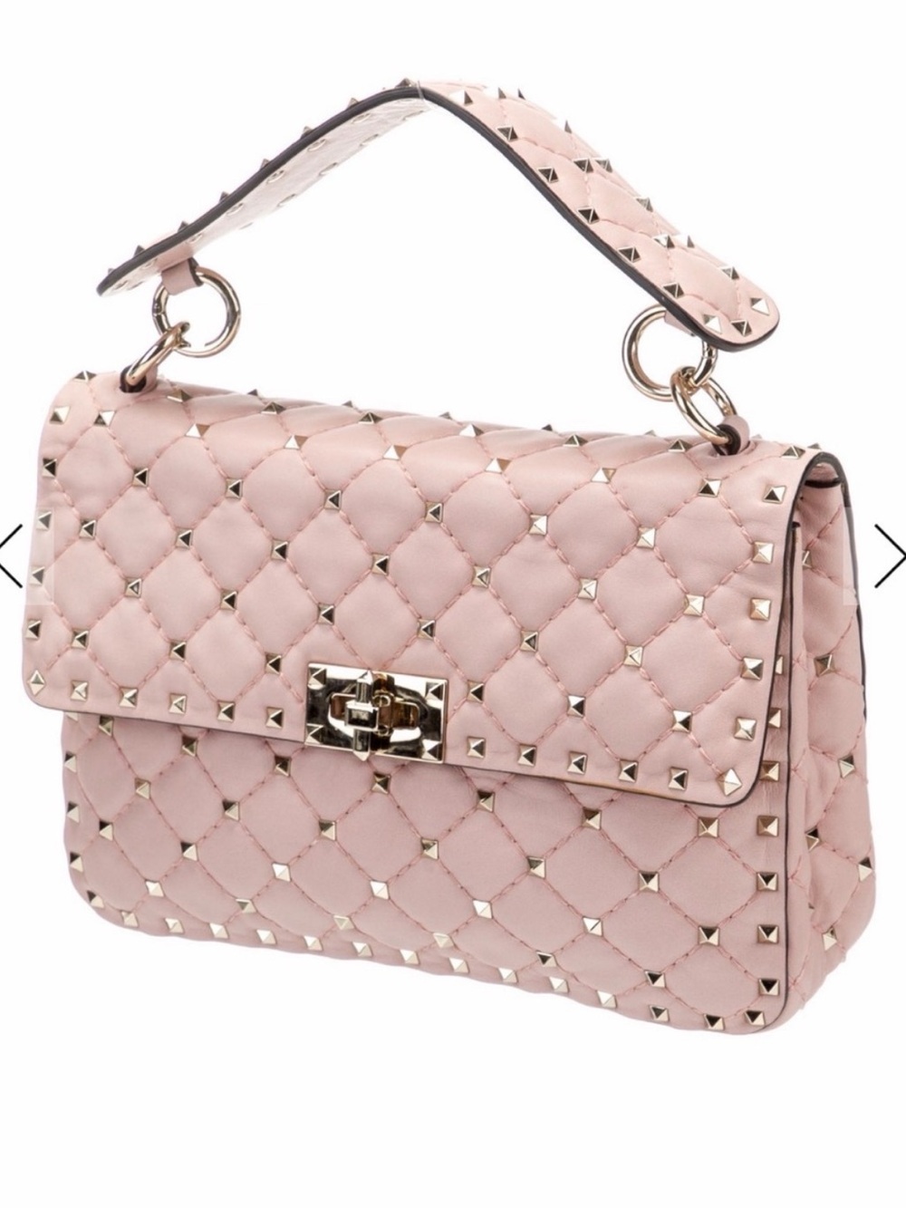 Valentino Garavani Quilted Rockstud Top-Handle Satchel in Blush Pink